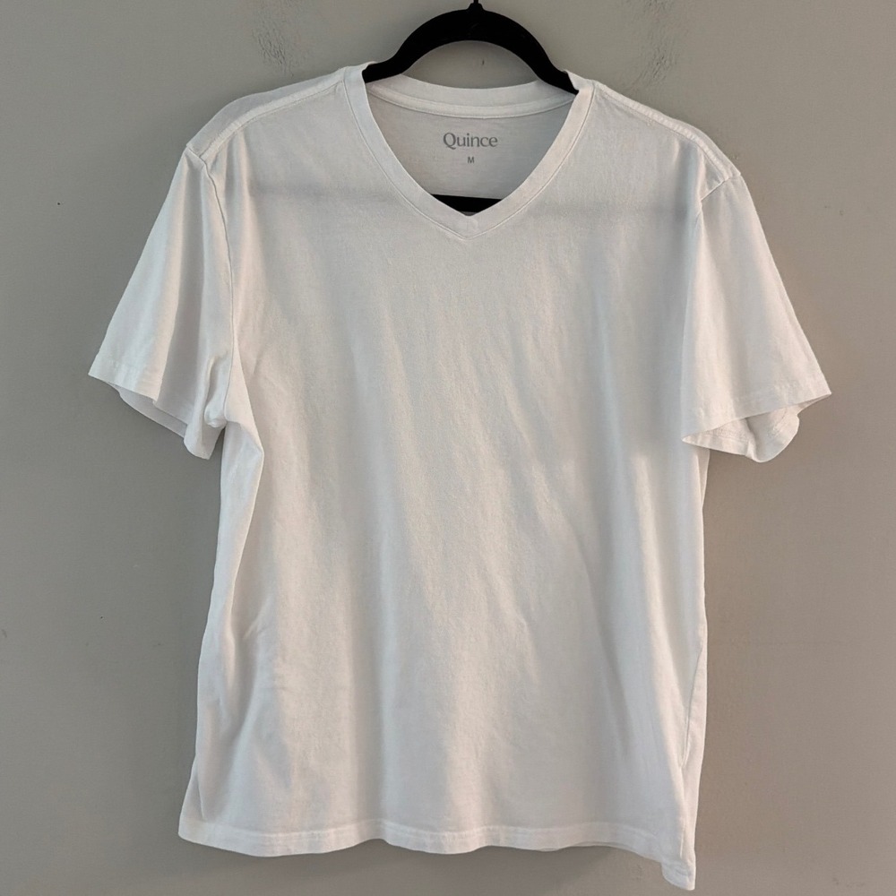Quince Mens White V-Neck T-Shirt Cotton Modal Blend Short Sleeve Size M SHWDC01